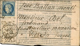 Etoile 10 / N° 37 Càd PARIS / R. DU CHERCHE-MIDI 30 DEC. 70 Sur Ballon-poste N° 17 Papier Rose Pour Vierzon, Au Verso Cà - Guerre De 1870