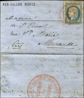 Càd Rouge PARIS (SC) 7 JANV. 71 / N° 37 Sur Lettre PAR BALLON MONTÉ Pour Mirande (Gers), Au Verso Grand Cachet Rouge RÉP - Guerra Del 1870