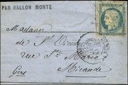 Etoile / N° 37 Càd PARIS (60) 18 JANV. 71 Sur Lettre PAR BALLON MONTÉ Pour Mirande (Gers), Au Verso Càd D'arrivée 21 JAN - Krieg 1870