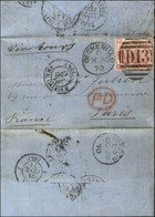 Oblitération D 13 / GB Càd BECKENHAM 20 OCT 70 Sur Lettre Pour Paris, Au Recto Mention Manuscrite '' Via Tours '', Au Ve - Krieg 1870
