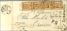 Cachet Encadré KPR:FELDPOST / RELAIS N° 25 / Als. N° 5 Bande De 4 Sur Lettre Datée De Reims Pour Turin. 1871. - TB. - R. - Guerre De 1870