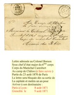 Càd PARIS / R. ST DOMque St Gn N°58 23 AOUT 70 Sur Lettre En Franchise Militaire Pour Le 6e Corps Du Maréchal Canrobert, - Guerra De 1870