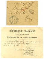 Càd LYON / LES TERREAUX 28 DEC. 70 + P.P. Au Recto Cachet Bleu REPUBLIQUE FRANCAISE / GARDE NATIONALE / ETAT MAJOR / LYO - Krieg 1870