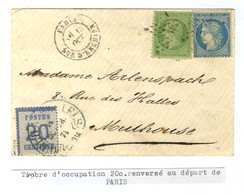 Etoile 4 / N° 20 + 37 Càd PARIS / RUE D'ENGHIEN + Càd Bleu MUNHAUSEN / Alsace N° 6 Sur Lettre En Affranchissement Mixte  - Storia Postale