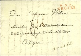 9 / TROYES Taxé 6 Rectifié P.9.P. / TROYES Rouge Sur Lettre Avec Texte Daté. An 2. - SUP. - 1801-1848: Precursors XIX