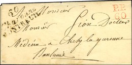 60 / Charonne / MONTREUIL + P.P. / 60 Rouge Sur Lettre Sans Texte Pour Clichy La Garenne. - TB. - 1801-1848: Vorläufer XIX