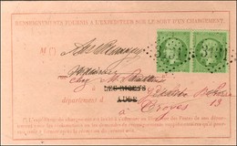 GC 3131 (les Riceys) / N° 20 Paire Sur Avis De Réception. 1869. - TB / SUP. - Autres & Non Classés