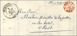 Càd T 13 DORMANS (49) Mention Franc De Port Sur Lettre Pour Le Ministre De La Justice, Càd Rouge 2 PARIS 2 / FRANCHISES. - 1801-1848: Précurseurs XIX