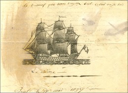 Càd T 12 BREST Sur Lettre Avec Texte Et Bel En-tête Représentant Le Bateau '' La Nièvre '' Datée De Brest Le 18 Mai 1837 - Sellos De La Armada (antes De 1900)