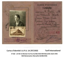 Càd MARSEILLE / N° 260 Sur Carte D'identité UPU 03/08/1936. - TB / SUP. - RR. - Autres & Non Classés