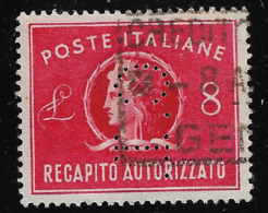 PERFIN ITALIA REPUBBLICA - 1947: RECAPITO AUTORIZZATO - Valore Usato Da Lire 8 (PERFIN) - In Ottime Condizioni. - Perforadas