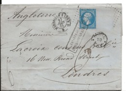 VALENCE Drôme Taxe Manuscrite Sur Pli Sans Texte Pour Londres Ambulant Nuit Marseille à Lyon 1° Griffe Aff. Insuff ....G - 1849-1876: Période Classique