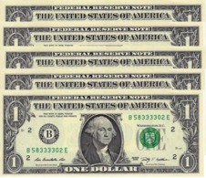 UNITED STATES 1 DOLLAR 2009 P-530B UNC NEW YORK 5 PCS [US530B] - Biljetten Van De  Federal Reserve (1928-...)