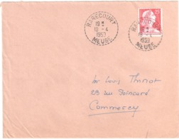 RARECOURT Meuse Lettre 25 F Muller Yv 1011C Ob 18 4 1959 Ob Cercle Pointillé Lautier B7 Recette Distribution - Covers & Documents