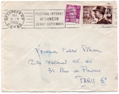 LETTRE AFFRANCHIE  -N° 811 + N° 920 OBLITEREE FLAMME -FESTIVAL INTERNATIONAL BESANCON -DEBUT SEPTEMBRE 1952 - 1921-1960: Periodo Moderno