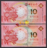 China Macao Commemorative 2019 10 Patacas UNC 2pcs Pig - Macau