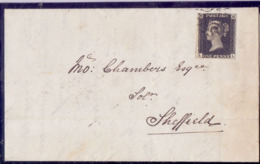 Great Britain 1841 PENNY BLACK ON VERY CLEAN LETTER MAY 16TH From Newcastle To Sheffield. No Tears - Cartas & Documentos