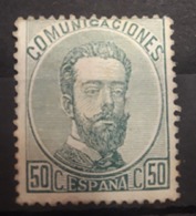 ESPAÑA.  EDIFIL 126 *.  50 CT VERDE AMADEO I.  CATÁLOGO  90 € - Ungebraucht