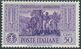 1932 EGEO SCARPANTO GARIBALDI 50 CENT MH * - RB9-9 - Egée (Scarpanto)