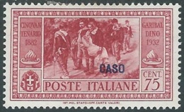 1932 EGEO CASO GARIBALDI 75 CENT MH * - RB9-6 - Ägäis (Caso)