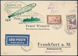 1931 Zeppelin Magyarország - Németországi útja Levelezőlap 2P Zeppelin Bérmentesítéssel Frankfurtba - Sonstige & Ohne Zuordnung