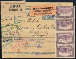 1921 Érték Nyilvánított Csomagszállító Parlament 50f + 2K + 8 X 10K Bérmentesítéssel 'BUDAPEST' - Luzern R! - Autres & Non Classés