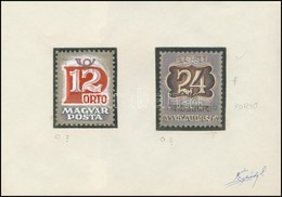 Légrády Sándor 2 Képes Portó Bélyegterv, A Művész Aláírásával 12 és 24 (képméret Kb 4 Cm X 5 Cm) - Other & Unclassified