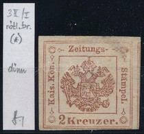 (*) 1858 Hírlapilletékbélyeg 2kr Vörösesbarna, Strakosch Azonosítással. (papírelvékonyodás) - Sonstige & Ohne Zuordnung