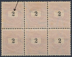 ** 1889 2kr 6-os Tömb Lemezszakadással, Típusösszefüggéssel / Block Of 6 With Plate Flaw, Type Varieties (rozsda / Stain - Andere & Zonder Classificatie