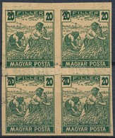 (*) 1919 Magyar Posta Arató 20f Sötétzöld Vágott Próbanyomat Elcsúszott értékszámmal Négyestömbben, Vastagabb, Enyvezetl - Andere & Zonder Classificatie