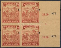 (*) 1919 Magyar Posta Arató 40f Kármin Vágott Próbanyomat Elcsúszott értékszámmal Négyestömbben Jobb Oldali ívszéllel, V - Otros & Sin Clasificación