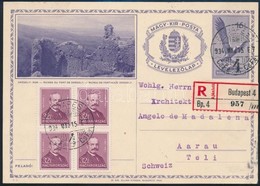 1934 16f Képes Díjjegyes Ajánlott Levelezőlap Arcképek 32f Négyestömbbel Kiegészítve Svájcba / 16f Registered PS-card Wi - Other & Unclassified