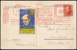 1938 Kölcsey Ferenc Levelezőlap Levélzáróval és Alkalmi Bélyegzéssel - Otros & Sin Clasificación