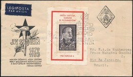 1953 Sztálin Gyászblokk Díjkiegészített Légi FDC Braziliába (foltos) - Otros & Sin Clasificación