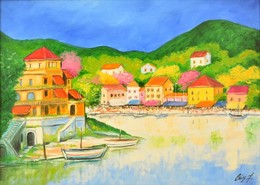 Csík János (1975-): Mediterrán álom. Olaj, Vászon, Jelzett, Keretben, 50×70 Cm - Other & Unclassified