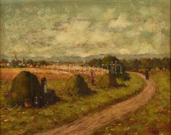 Lantos Jelzéssel: Faluhatár. Olaj, Vászon (foltos), Keretben, 40×52 Cm - Otros & Sin Clasificación