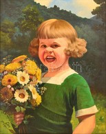 Nicklas Jelzéssel: Kislány Virágcsokorral. Olaj, Karton, Keretben, 55×43 Cm - Otros & Sin Clasificación