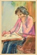 Temesváry Aranka (?-): Rajzoló Nő. Akvarell, Papír, Jelzett, 37×25 Cm - Otros & Sin Clasificación