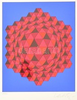 Vasarely Victor (1908-1997): Piros-kék Gömb. Szitanyomat (21/80), Papír, Jelzett, üvegezett Keretben, 23×19 Cm - Otros & Sin Clasificación