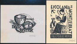 Oriol Maria Divi (1924-2013): 2 Db Ex Libris  Fametszet, Papír, Jelzett - Sonstige & Ohne Zuordnung