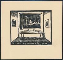 Vadász Endre (1901-1944): Mérnök Ex Libris (Heimann Pál), Fameszet, Papír, Jelzett A Dúcon. 6x7 Cm - Otros & Sin Clasificación