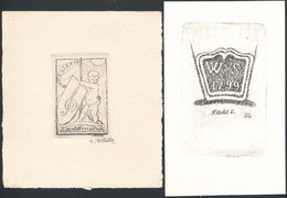 Karel Votlučka (1896-1963): 2 Ex Libris Rézkarc, Papír, Jelzett , 5,5×4-9×6 Cm - Otros & Sin Clasificación