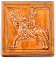 Karcagi Lovas Katona, Mázas Relief Kerámia, Jelzett, Kopásnyomokkal, 25×25 Cm - Sonstige & Ohne Zuordnung