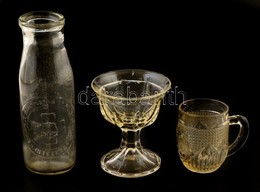 Vegyes üveg Tétel: Kakaós Bögre, Fagylaltos Kehely, Anyatejgyűjtő üveg, Apró Kopásokkal, Különböző Méretben - Vidrio & Cristal