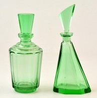 2 Db Zöld üveg Kiöntő, Dugóval, Kis Hibákkal, M: 20 Cm - Glas & Kristall
