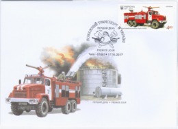 Ukraine 2017 FDC Fire Fighting Vehicles Transport, Fire Truck Kraz-63221, Car Cars - Oekraïne