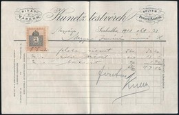 1911 Szabadka, Kunetz Testvérek Szabadkai (Vajdaság) Vászonkereskedésének Számlája, Hajtogatva, Jó állapotban, 2f Okmány - Sin Clasificación