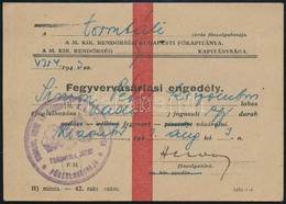 1943 Kiszombor, Fegyvertartási Engedély Vadőr Részére, Pecséttel. - Sin Clasificación