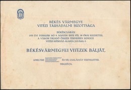 1935 Békés Vármegyei Vitézi Társadalmi Bizottság Meghívója A Vitézi Bálra - Sin Clasificación