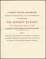 1937 Meghívó A Szent István Akadémia XXI. ünnepi ülésére - Sin Clasificación